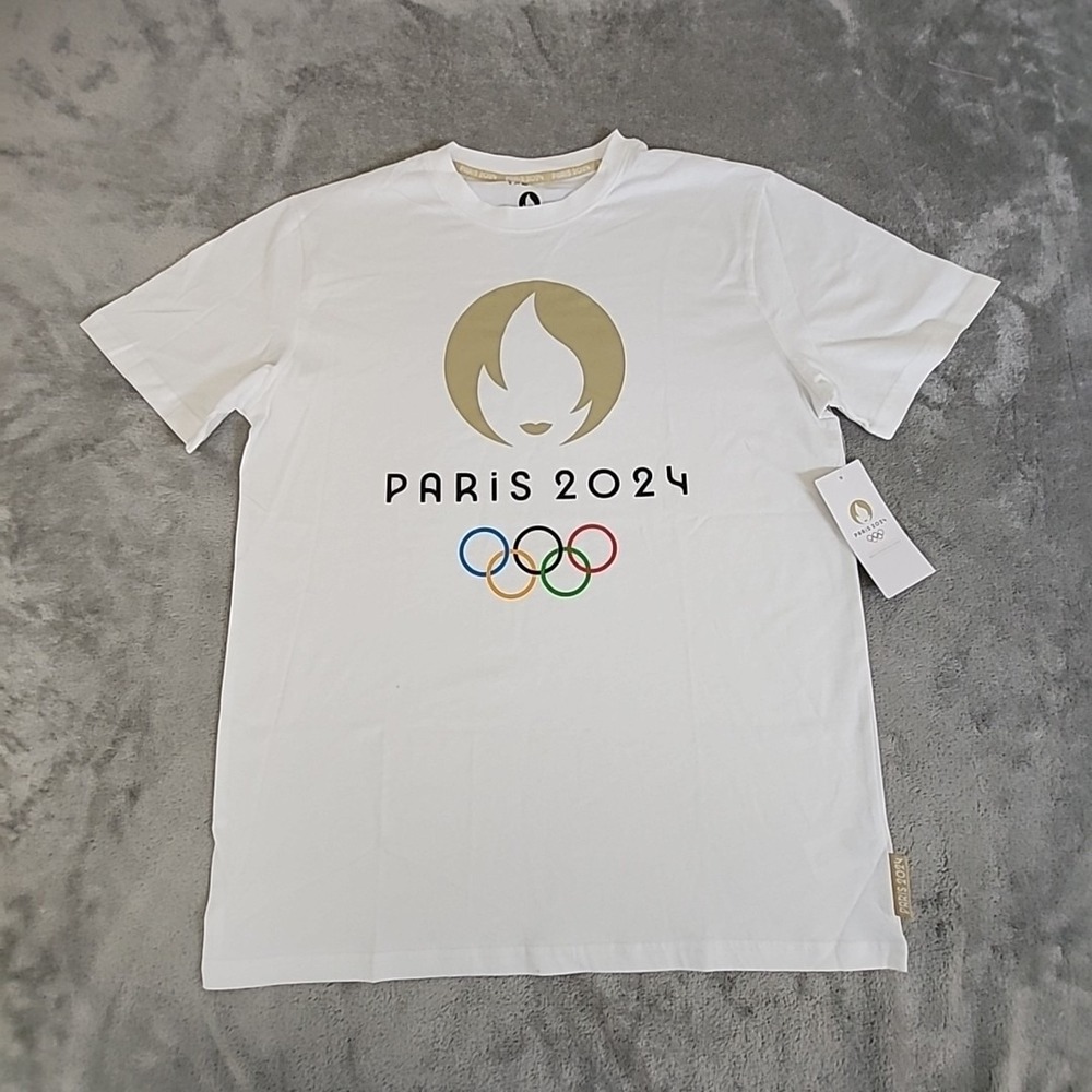 2024 Paris Olympics Shirt Mens Large‎ White Short Sleeve Pullover Sportswear